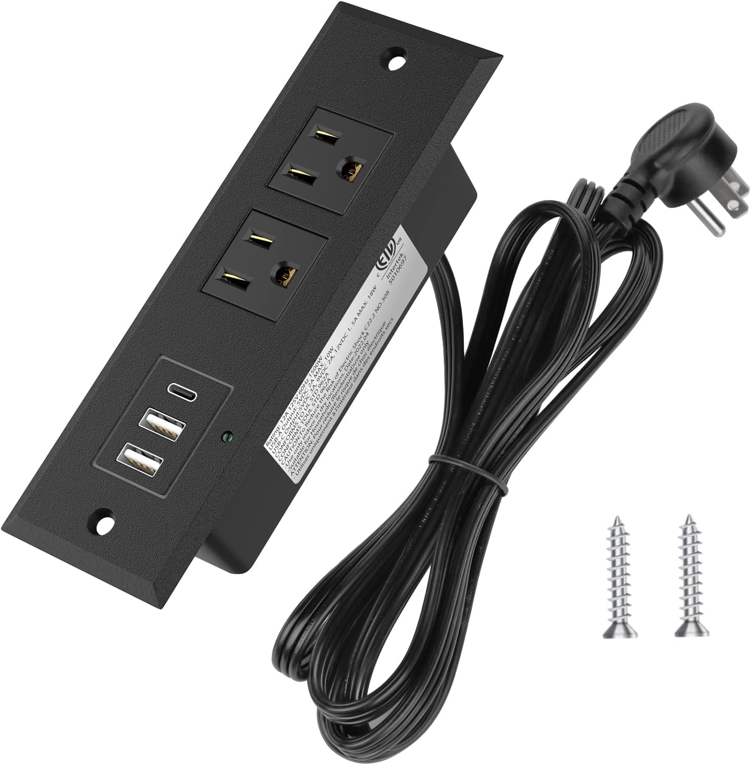 Recessed Power Strip with USB Port, Desk Outlet with 2 USBA and 1 USB