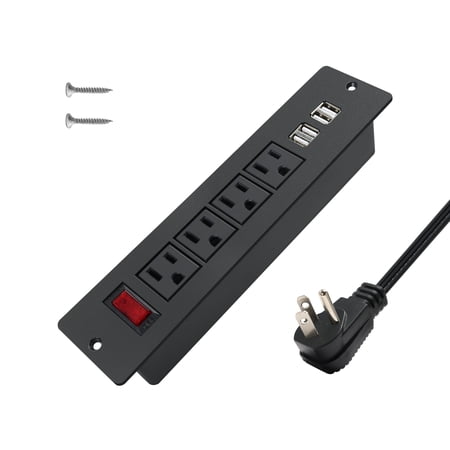 Recessed Power Strip with USB Ports Flat Plug Conference Desk Power Outlet Flush Mount Desktop Power Station 4 Outlets 4.2A