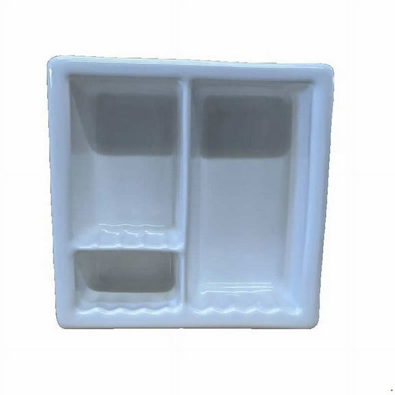 Recessed Shampoo Holder Soap Dish - Porcelain - 3 Sections - White Matte - Approx 13"x13" - for Shower Bathroom
