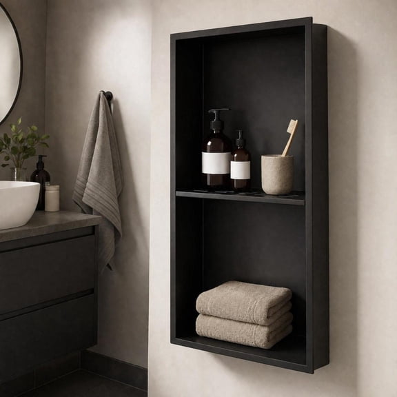 Recessed Shower Niche, 13X25 Inch 304 Stainless Steel Double Shelf Wall Insert, Matte Black Waterproof Storage Organizer for Bathroom