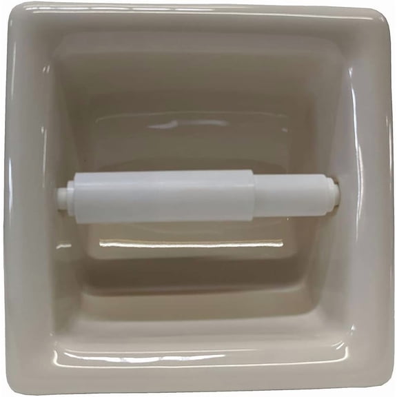 Recessed Shower Tissue Holder Porcelain 6X6 - Easy to Install (Almond Biscuit Glossy)