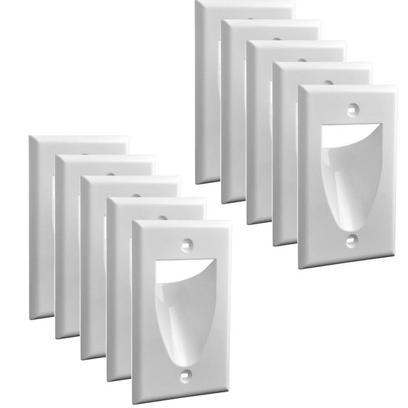 Recessed Single 1 Gang Low Voltage Cable Wall Plate White (10 Pack)