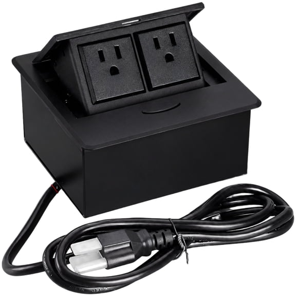 Recessed Stand-Up Desktop Socket, Black Recessed Outlet with Cutout, Dual AC Sockets Concealed Stand-Up Outlet, 4.9 ft / 1.5 m Cord for Office Conference Table Kitchen Desk