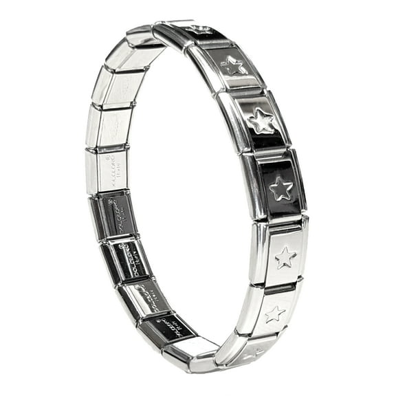 Recessed Star, 9mm Type Italian Modular Charm Bracelet for Women or Men - Stainless Steel - 18 Std. Link Size