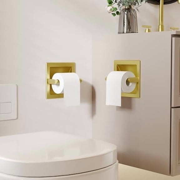 Recessed Toilet Paper Holder 2 Pack Gold, in Wall Toilet Paper Holder Pivoting,Wall Mount Toilet Paper Roll Holder, Bathroom Shallow Gold Stainless Steel Tissue Holder