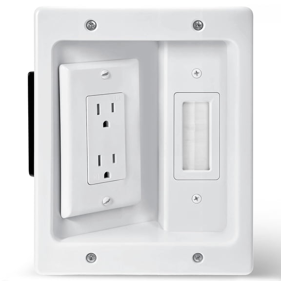 Recessed Wall Outlet Box with Dual Power Ports and Cable Management Kit White 6.2 x 7.9 Inch