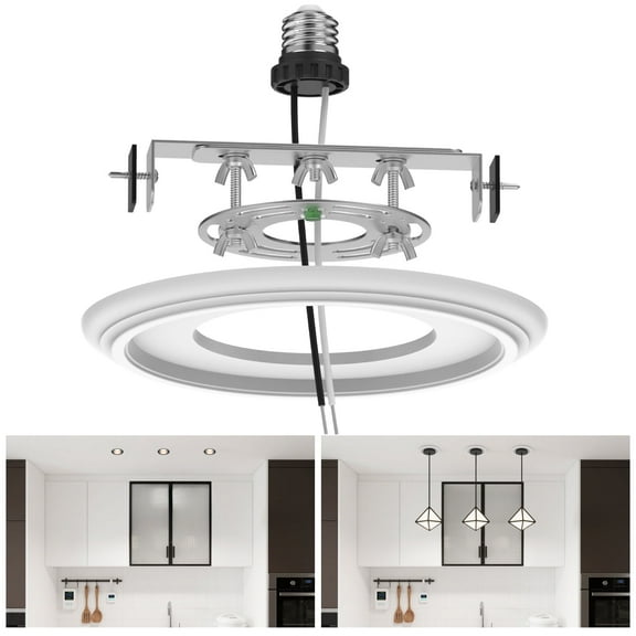 Yiizon Recessed to Pendant Light Converter Kit - 6 Inch Can Light Conversion, Includes E26 Socket, Mounting Bracket, Round Ceiling Plate &3D White Cover