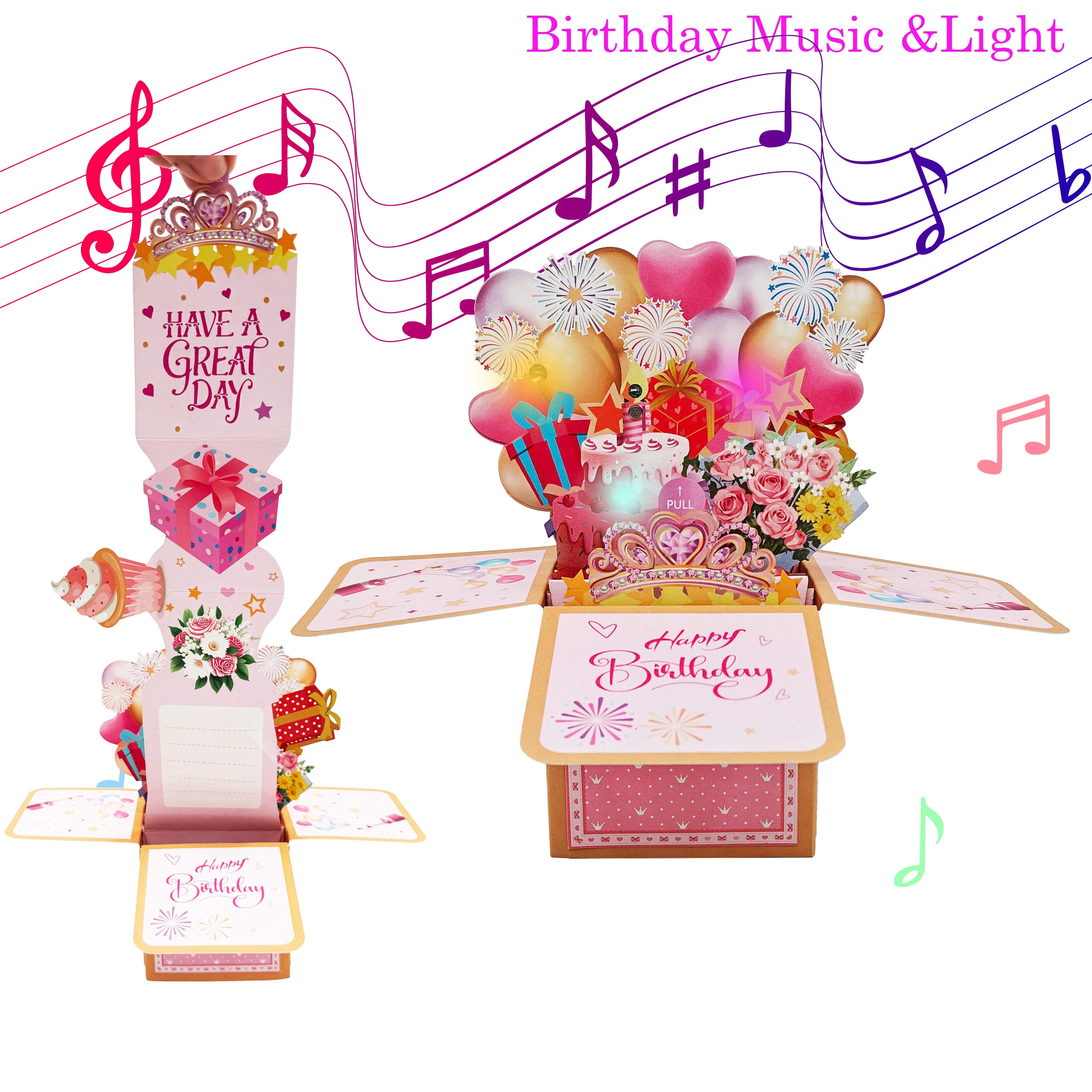 Rechale 3D Pop Up Birthday Card with Music and Light, Handmade Pull Out ...