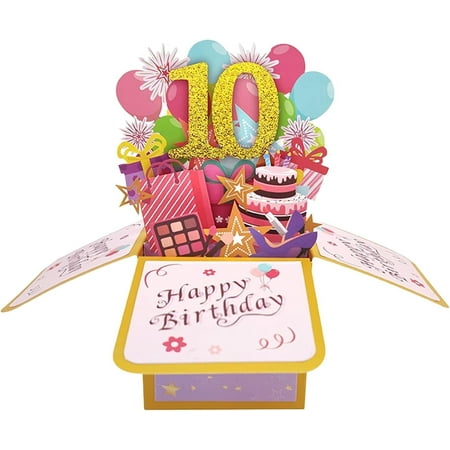 Rechale 3D Pop-Up Surprise Birthday Card with Gift Box - Unique Interactive Greeting Card for Family & Friends, Creative Memorable Celebration Gift (10th)