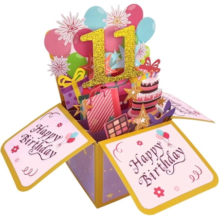 Rechale 3D Pop-Up Surprise Birthday Card with Gift Box - Unique Interactive Greeting Card for Family & Friends, Creative Memorable Celebration Gift (11th)