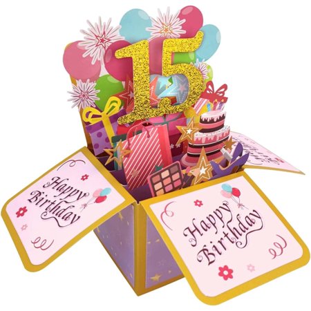 Rechale 3D Pop-Up Surprise Birthday Card with Gift Box - Unique Interactive Greeting Card for Family & Friends, Creative Memorable Celebration Gift (15th)