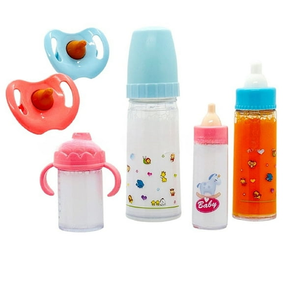 Rechale 6 Packs Magic Bottle Set, 2 Disappearing Magic Milk & Juice Bottles with Caps & 2 Toy Pacifiers Baby Doll Accessories Feeding Set Stuff for 3-12years Girls