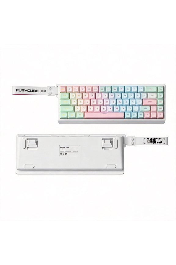 60% Layout 68-Key Wired RGB Mechanical Feel Keyboard, PBT Keycaps, Removable Ribbon, Silent Gasket Structure, 8000Hz Polling Rate, RGB Backlit, for PC Gamers Office Windows Mac(pink&green)