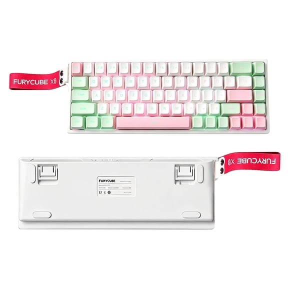 Rechale 60% Layout 68-Key Wired RGB Mechanical Feel Keyboard, PBT Keycaps, Removable Ribbon, Silent Gasket Structure, 8000Hz Polling Rate, RGB Backlit, for PC Gamers Office Windows Macpink&green