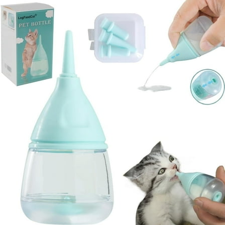 Rechale Anti-Choking Nursing Bottle for Newborn Kittens & Puppies - 40ml Little Cat Milk Feeder with 3 Replaceable Silicone Nipples, Slow-Flow Puppy Bottle Design for Safe Feeding