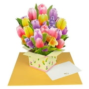 Rechale Colorful Tulip Square Box Pop Up Paper Flower Bouquet Greeting Cards with Note & Envelope, Ideal Gift for Celebrating Love, Holiday, Birthday, Anniversary, Special Moments, Valentines Day