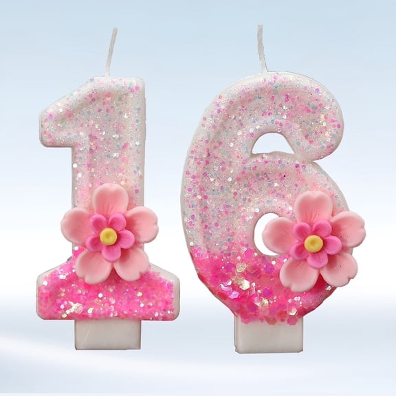 Rechale Creative Birthday Number Candles 2 Pack, Birthday Cake Candles, Birthday Party Wedding Anniversary Decoration, Cake Decoration (Pink Flowers,16)