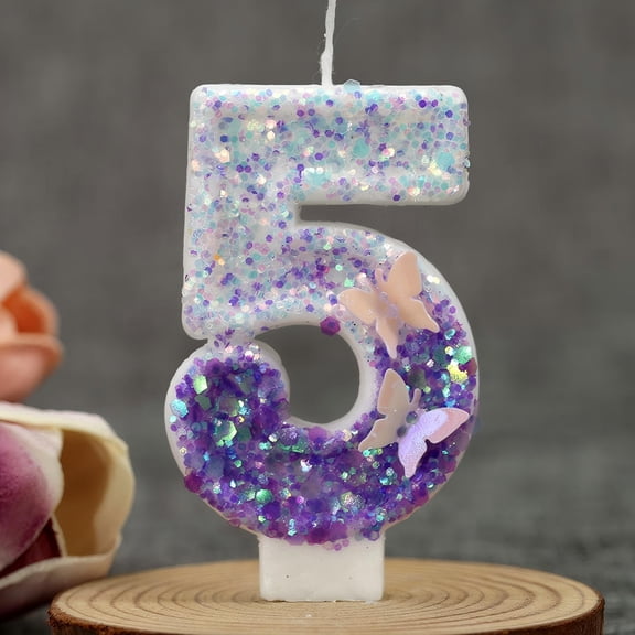 Rechale Creative Birthday Number Candles, Birthday Cake Candles, Birthday Party Wedding Anniversary Decoration, Cake Decoration (Purple Butterfly, 5)