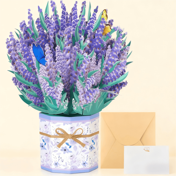 Rechale Flower Bouquet Pop Up Cards, Lavender Flower Card, Get Well Soon Card, 3D Forever Bouquet Pop Up Greeting Card with Envelope and Note Card, Gifts for Women Mom Friends Female