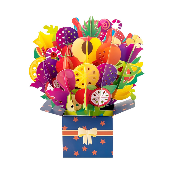 Rechale Hollow Fruit Square Box Pop Up Cards, 3D Flower Bouquet Greeting Cards with Note Card & Envelope, Ideal Gift for Celebrating Love, Birthday, Anniversary, Get Well, Valentine's Day, Christmas