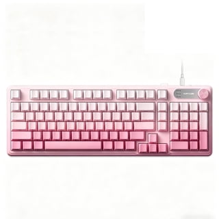Rechale Gaming Keyboard, Wired Mechanical-Feel Keyboard, Quiet Response, RGB Backlit Keyboard, 98-Key Compact, Side-Printed PBT Keycaps, Multi-Function Knob, 19-Key Anti-Ghosting for PC/Mac, Pink