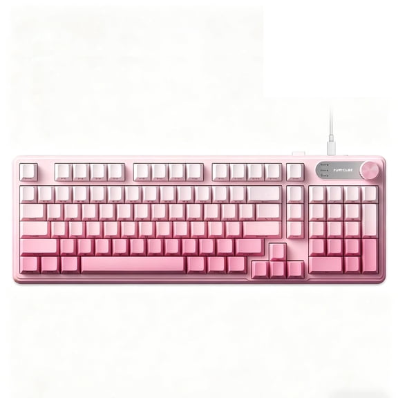 Rechale Gaming Keyboard, Wired Mechanical-Feel Keyboard, Quiet Response, RGB Backlit Keyboard, 98-Key Compact, Side-Printed PBT Keycaps, Multi-Function Knob, 19-Key Anti-Ghosting for PC/Mac, Pink