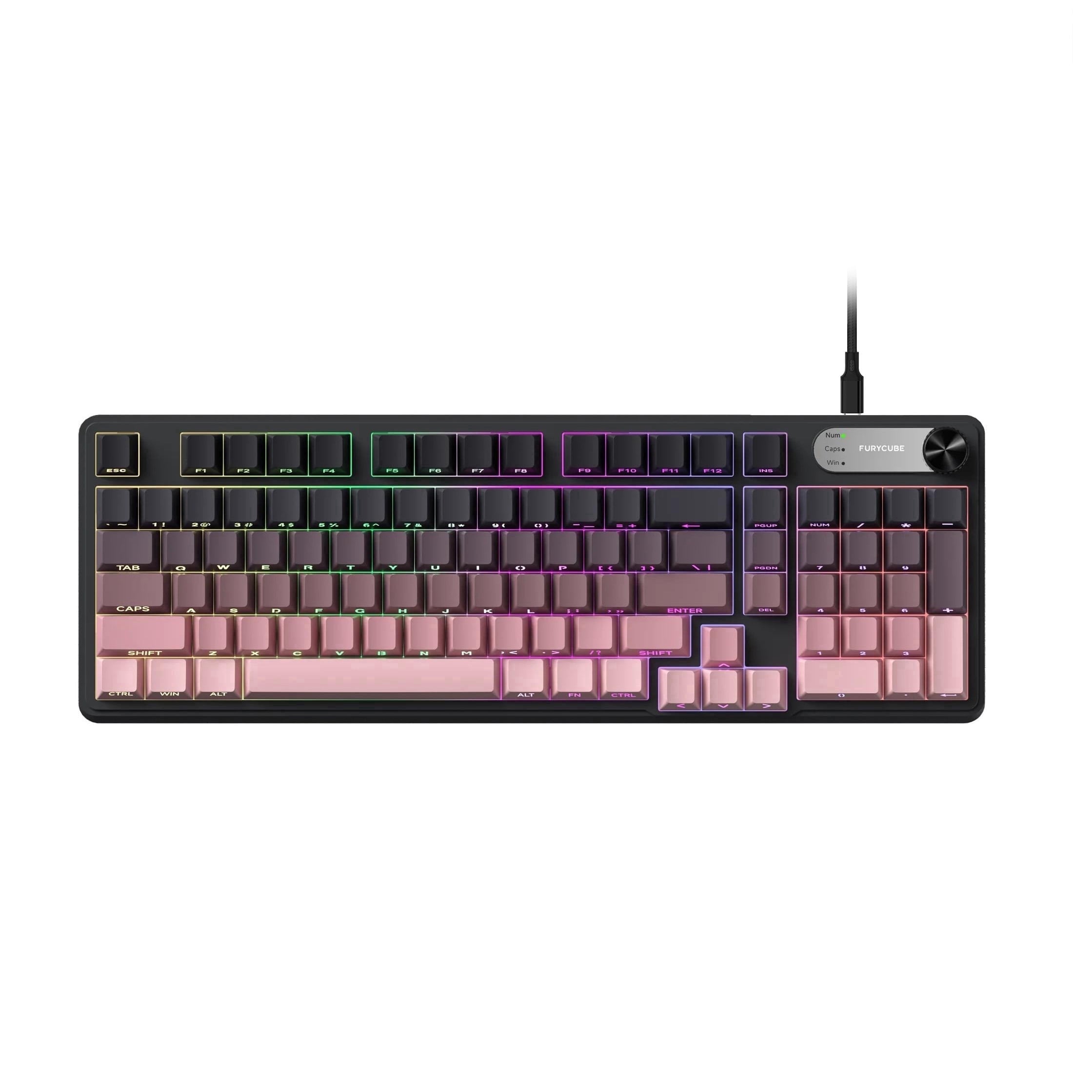 Rechale IP98 Mechanical Feel Keyboard, 98-Key Wired Gaming Keyboard, IPX8 Waterproof Side Printed PBT RGB Keycaps, 19-Key Anti-Ghosting (Black Pink)