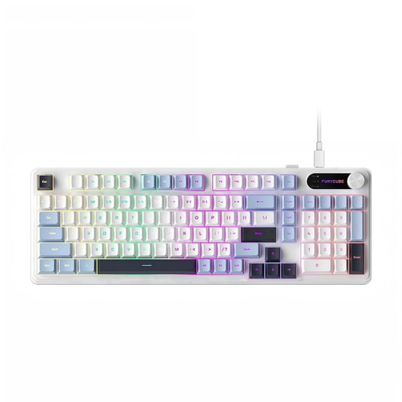 Rechale IP98 Mechanical Feel Keyboard, 98-Key Wired Gaming Keyboard, IPX8 Waterproof Front Printed PBT RGB Keycaps, 19-Key Anti-Ghosting (White Blue)