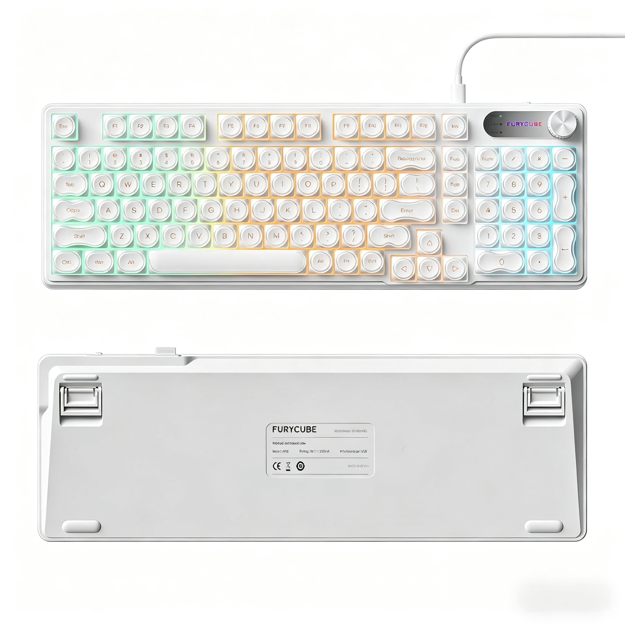 Rechale IP98 Foundation Mechanical Feel Keyboard, 98-Key Compact Wired Keyboard, IPX8 Waterproof Front Printed RGB Keycaps, Cute Makeup Style (Pink White)