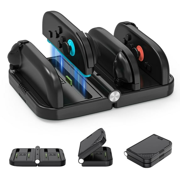 Foldable 4-Slot Charging Dock for Nintendo Switch 2, Portable Travel-Ready Charging Station with LED Indicators, Fast Charging for JoyCons Controllers (Black)