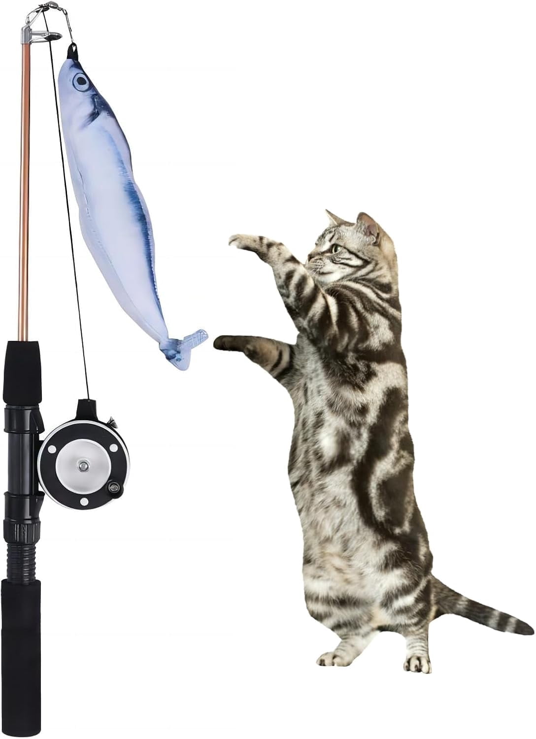 Retractable In Fish Rechale Retractable Cat Teaser Wand with Replaceable Feather & Fish ...