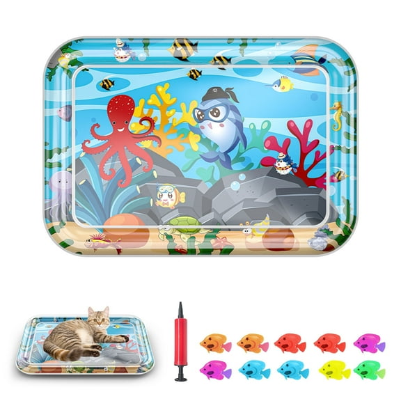 Rechale Sensory Water Play Mat for Cats Kids, Thickened Cat Water Play Mat, Ocean Themed Sensor Water Play Mat, Interactive Toys for Indoor Cats to Play, Anti-Scratch, Non-Slip Playmat