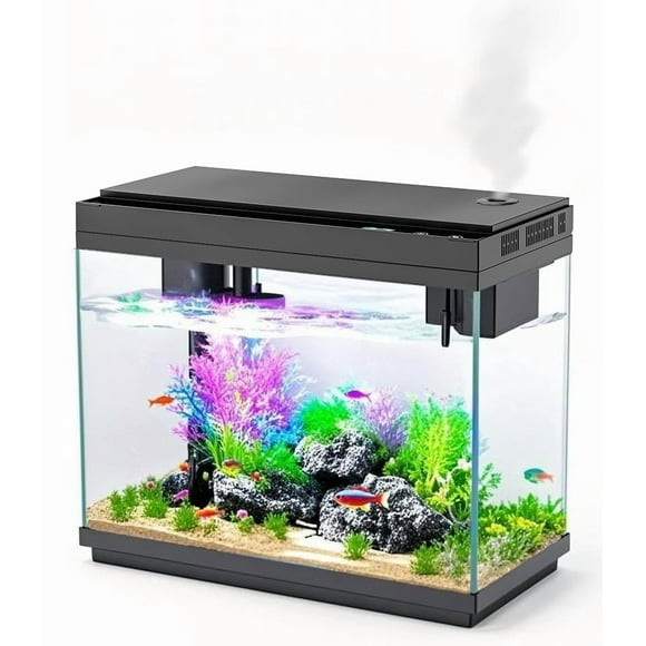 Rechale Smart Fish Tank, 2.4 gal UHD Clear Glass Aquarium with Smart Touch Control, 3-in-1 Silent Pump,7 Color Gradation RGB Lights, Multi-Layer Filtration System,Perfect for Home, Office, and Decor