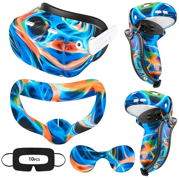 Rechale VR Silicone Case for Meta Quest 2, Design Upgraded Accessories for Oculus Quest 2, Face Cover, Controller Grips, Shell Cover, Lens Cover, Disposable Eye Cover(Aurora Blue)