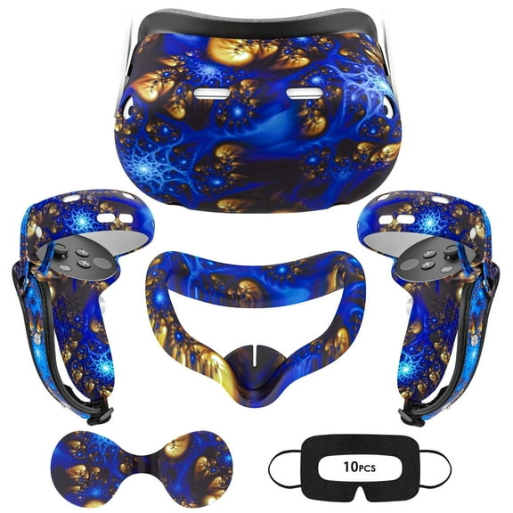 Rechale VR Silicone Case for Meta Quest 2, Design Upgraded Accessories for Oculus Quest 2, Face Cover, Controller Grips, Shell Cover, Lens Cover, Disposable Eye Cover(Blaze Blue)