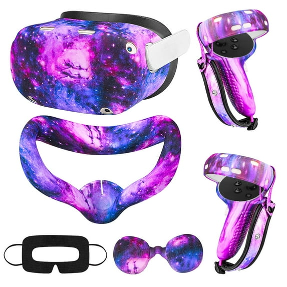 Rechale VR Silicone Case for Meta Quest 2, Design Upgraded Accessories for Oculus Quest 2, Face Cover, Controller Grips, Shell Cover, Lens Cover, Disposable Eye Cover(Starlight Purple)