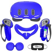 Rechale VR Silicone Case for Meta Quest 3, Design Upgraded Accessories for Oculus Quest 3, Face Cover, Controller Grips, Shell Cover, Lens Cover, Disposable Eye Cover(Blue)