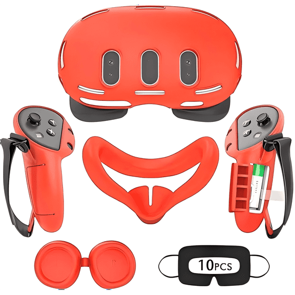 Rechale VR Silicone Case for Meta Quest 3, Design Upgraded Accessories for Oculus Quest 3, Face Cover, Controller Grips, Shell Cover, Lens Cover, Disposable Eye Cover(Red)