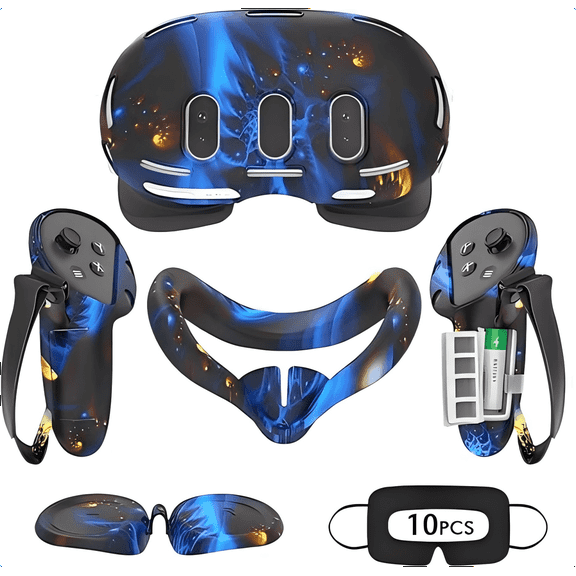 Rechale VR Silicone Case for Meta Quest 3, Design Upgraded Accessories for Oculus Quest 3, Face Cover, Controller Grips, Shell Cover, Lens Cover, Disposable Eye Cover(Blaze Blue)