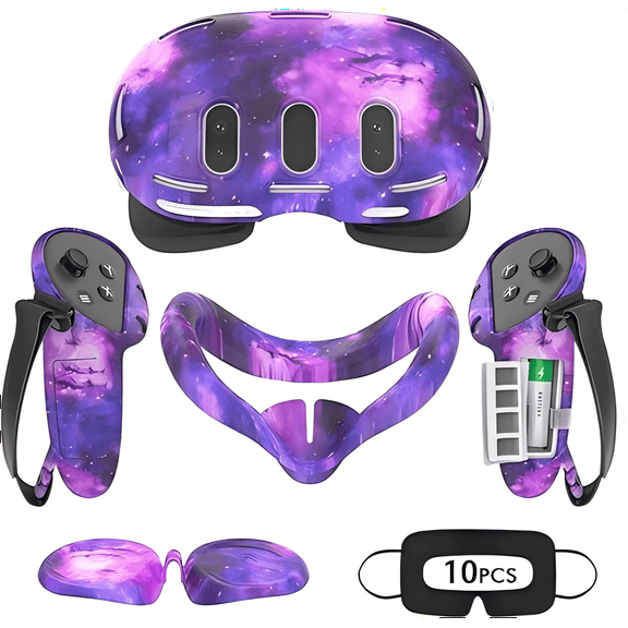 Rechale VR Silicone Case for Meta Quest 3, Design Upgraded Accessories for Oculus Quest 3, Face Cover, Controller Grips, Shell Cover, Lens Cover, Disposable Eye Cover(Starlight Purple)
