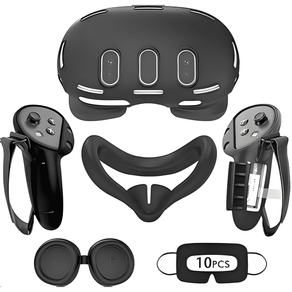 Rechale VR Silicone Case for Meta Quest 3, Design Upgraded Accessories for Oculus Quest 3, Face Cover, Controller Grips, Shell Cover, Lens Cover, Disposable Eye Cover(Black)