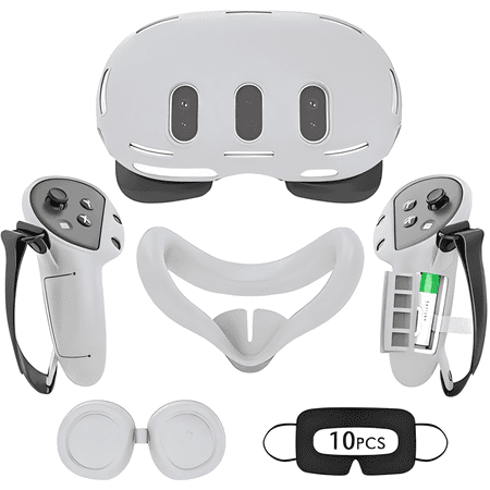 Rechale VR Silicone Case for Meta Quest 3, Design Upgraded Accessories for Oculus Quest 3, Face Cover, Controller Grips, Shell Cover, Lens Cover, Disposable Eye Cover(Gray)