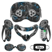Rechale VR Silicone Case for Meta Quest 3S Edition, Design Upgraded Accessories for Oculus Quest 3s, Face Cover, Controller Grips, Shell Cover, Lens Cover, Disposable Eye Cover(Blue Skull)
