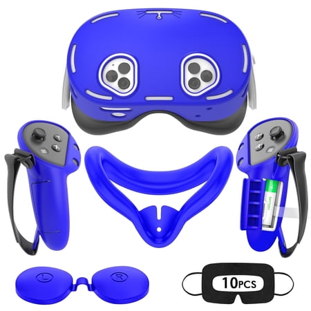 Rechale VR Silicone Case for Meta Quest 3S, Design Upgraded Accessories for Oculus Quest 3s, Face Cover, Controller Grips, Shell Cover, Lens Cover, Disposable Eye Cover(Blue)