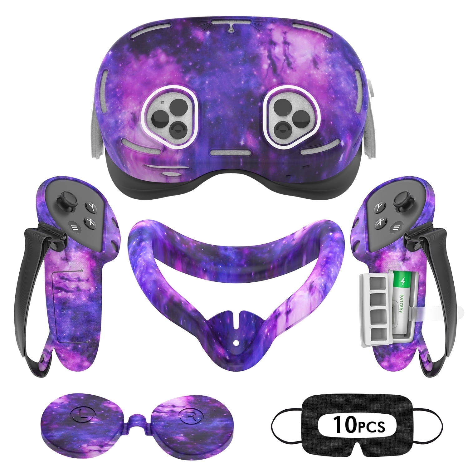 Rechale VR Silicone Case for Meta Quest 3S, Design Upgraded Accessories for Oculus Quest 3s, Face Cover, Controller Grips, Shell Cover, Lens Cover, Disposable Eye Cover(Starlight Purple)