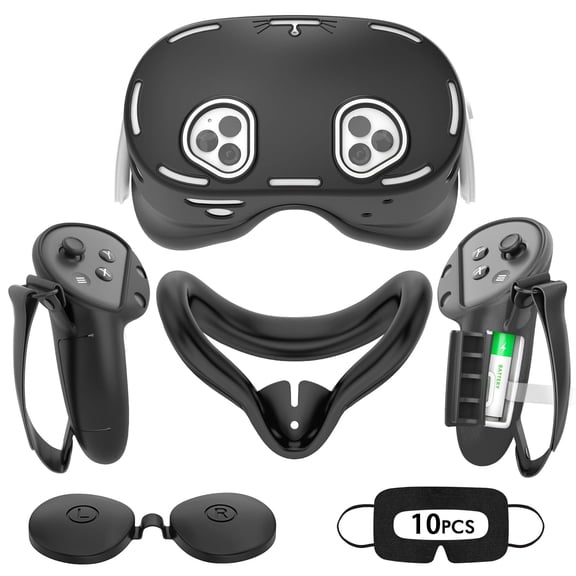 Rechale VR Silicone Case for Meta Quest 3S, Design Upgraded Accessories for Oculus Quest 3s, Face Cover, Controller Grips, Shell Cover, Lens Cover, Disposable Eye Cover(Black)