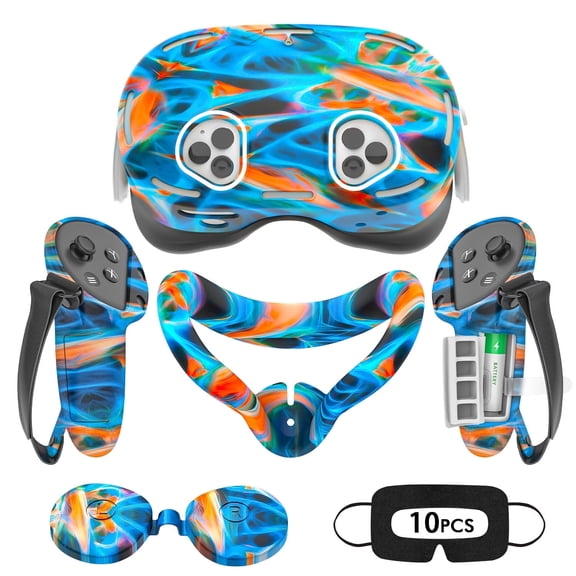 Rechale VR Silicone Case for Meta Quest 3S, Design Upgraded Accessories for Oculus Quest 3s, Face Cover, Controller Grips, Shell Cover, Lens Cover, Disposable Eye Cover(Aurora Blue)