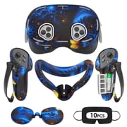 Rechale VR Silicone Case for Meta Quest 3S, Design Upgraded Accessories for Oculus Quest 3s, Face Cover, Controller Grips, Shell Cover, Lens Cover, Disposable Eye CoverBlaze Blue