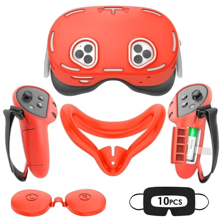 Rechale VR Silicone Case for Meta Quest 3S, Design Upgraded Accessories for Oculus Quest 3s, Face Cover, Controller Grips, Shell Cover, Lens Cover, Disposable Eye Cover(Red)
