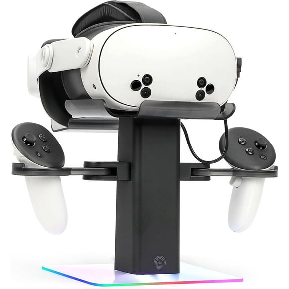 Rechale Vertical Charging Stand for Meta Quest 3/3S, Wired VR Stand with LED Lights and Charging Cable, Black